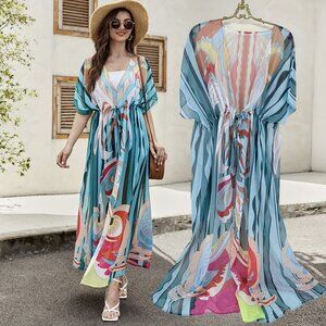 Colorful Open Beach Cover Up Maxi Duster Kimono XL